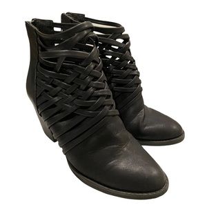 Big Buddha Strap Weave Ankle pointed Toe Booties Heels